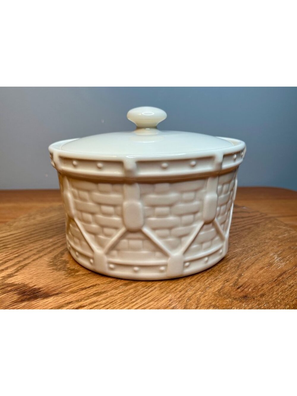 Vintage Longaberger Ivory Woven Traditions Woven Drum Storage Crock and Lid